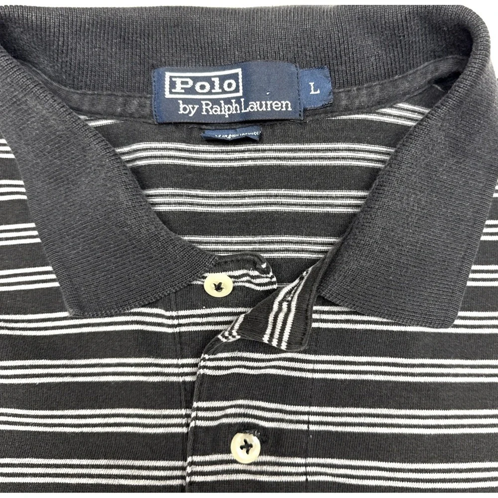 Polo Ralph Lauren Men's Size L Polo Shirt Short Sleeve Black White Striped